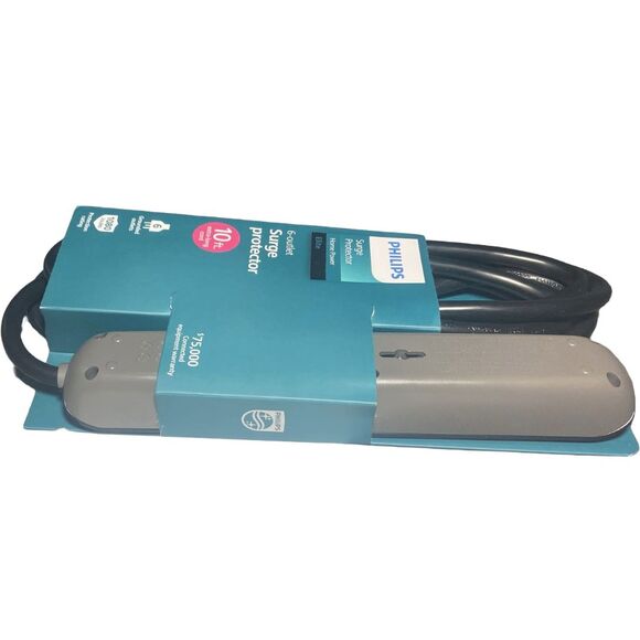 Philips 6 Outlet Surge Protector Power Strip 1080J 10FT Cord Black SPP6110BC - Picture 6 of 6
